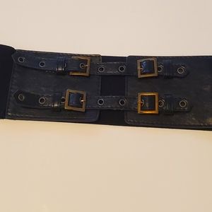 Express Wide High-waisted double buckle Black fashion belt.